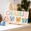 imageHandmade Wooden Name Puzzle Personalized Birthday Gift for Kids Toddler Toys Baby Gift Busy Board PuzzlePuzzle with Animals