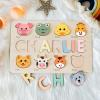 imageHandmade Wooden Name Puzzle Personalized Birthday Gift for Kids Toddler Toys Baby Gift Busy Board PuzzlePuzzle with Animals
