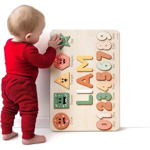 imageCustom Baby Gift Montessori Toddler Puzzle Personalized Name Puzzle Wooden Learning Toys First Birthday Gift