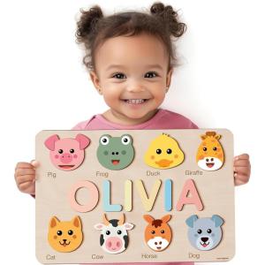 imageCustom Name Puzzle for Toddlers 13 1 Year Old Girl Gifts 1st Birthday Gifts Boy ABC Wooden Puzzle Animals and Alphabet Learning Puzzles Toys for Babies Preschool Montessori Toys