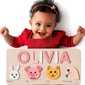 imageMontessori Toys for 0 1 2 Year Old Girls 1st Birthday Montessori Toy Puzzle Name Wooden Toys for 1 Year Old 12 Month Toys Toddler PuzzlePuzzle with Animals