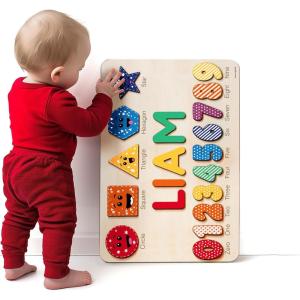 imageMontessori Toys for 0 1 2 Year Old Girls 1st Birthday Montessori Toy Puzzle Name Wooden Toys for 1 Year Old 12 Month Toys Toddler PuzzlePuzzle with Numbers and Shapes