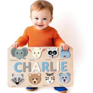 imageName Puzzle for Kids First Birthday Gifts for Girls Boys ABC Wooden Animals Jigsaw Puzzle Baby Toddler Toys Preschool Educational for Girls BoysAmazon ExclusiveTSCACPC Certified