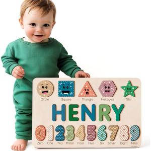 imagePuzzles Name for Toddlers 13 Baby Gifts for Girl 1 Year Old Baby Gifts for Boy 1 Year Old Personalized Name Puzzle Preschool Educational for Girls Boys ABC Shape Puzzle