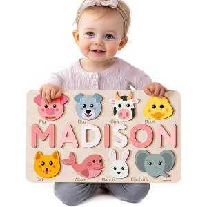 imagePuzzles for Toddlers Boy and Girl Personalized Name Puzzle 12 Month Toy Gifts for 0 1 2 3 Years Old Baby Gifts Baby Shower Christmas NewBaby Gift 0 3 6 9 12 18 24 36 MonthsPuzzle with Animals