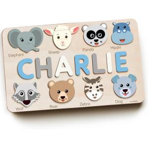 imagePuzzles for Toddlers Boy and Girl Personalized Wooden Name Puzzle 12 Month Toy Gifts for 0 1 2 3 Years Old Baby Gifts Baby Shower Christmas NewBaby Gift 0 3 6 9 12 Months
