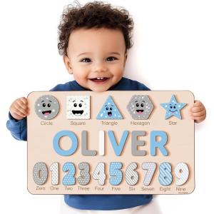 imageGift for 1 Year Old Girl Boy Kid Gift Personalized Puzzles for Toddlers 13 Alphabet Puzzle Wooden Puzzles for Toddlers 1 2 3 4 Year Old Preschoool Learning Jigsaw Puzzle Educational Wooden Toys