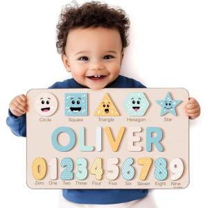 imageCustom Handmade Name Puzzle with Shapes Numbers and Names Personalized Birthday Gift for Kids Christmas Gifts for Toddlers Unique New Baby Gift Wooden Montessori Toy